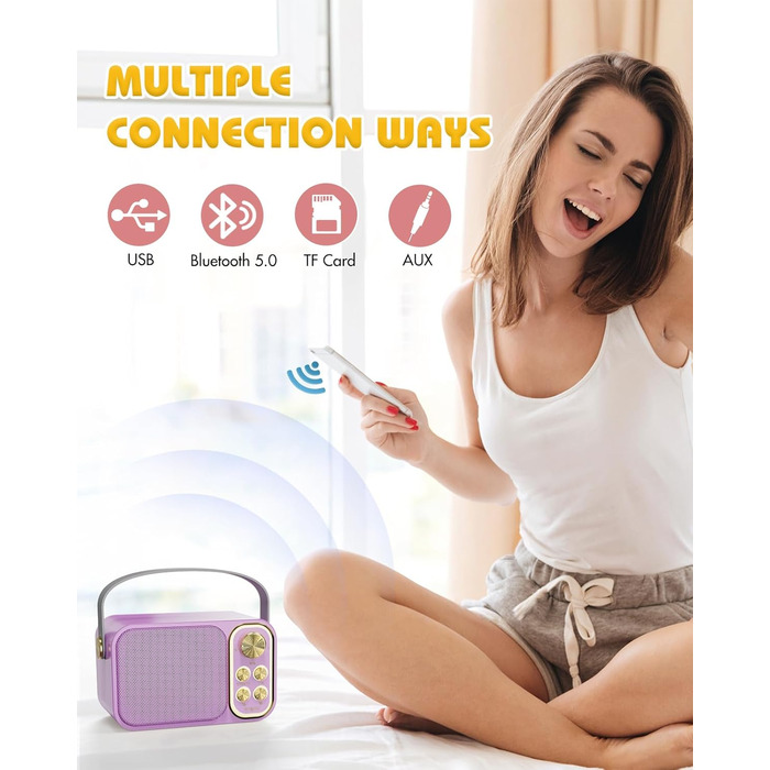 Караоке машина з 2 мікрофонами, портативна Bluetooth колонка для дітей та дорослих, 7 голосових ефектів, ідеальна для вечірок та днів народження (фіолетовий)