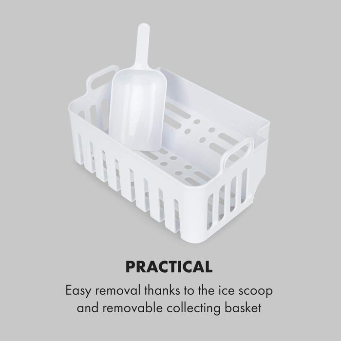 Машина для приготування льоду Klarstein Eiswürfelmaschine - 12 кг/24 год, 8 хв цикл, 1,5 л резервуар, LED-дисплеї, портативна, з прозорим кришкою, з лопаткою - для вечірок (срібна)