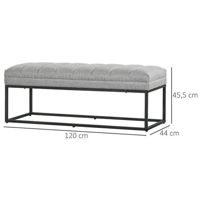 HOMCOM Bench with Linen Look Upholstered Bench for Bedroom, Bed Bench, Dressing Bench up to 200 kg, Steel, Light Grey, 120x44x45.5 cm