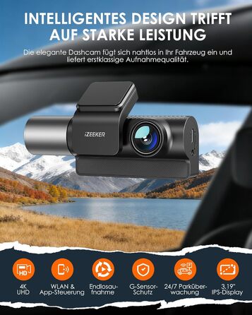 Відеореєстратор iZEEKER 3-канальний 4K з картою 32GB: передній, задній, внутрішній, WiFi 6, нічна зйомка