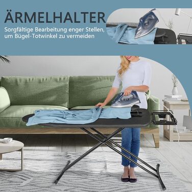 Відкидна прасувальна дошка з підставкою для праски, регульована по висоті, з неслизькими ніжками, компактна, чорна (122 x 38 см)