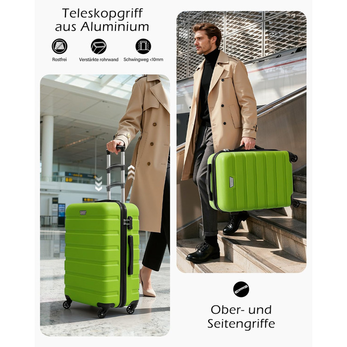 Набір валіз COOLIFE 3 шт. (M, L, XL) з ABS+PC, зелений, з TSA замком та обертовими колесами