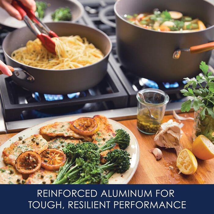 Набір посуду Rachael Ray Cucina, 12 предметів, антипригарне покриття, сірий з помаранчевими ручками