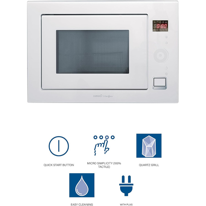 Вбудована мікрохвильова піч CATA MC 25 GTC WH Inox, 25л, 8 автоматичних меню, гриль 1000W, таймер, ширина 60 см