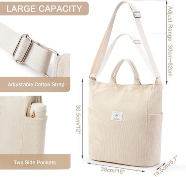 Сумка KALIDI Cord Shopper жіноча, велика, для школи, роботи, повсякденного використання, біла