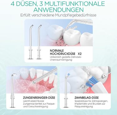 Електрична іригатор VOYOR-HEALTH Munddusche WF400: 3 режими, 4 насадки, водонепроникний, для догляду за зубами та яснами