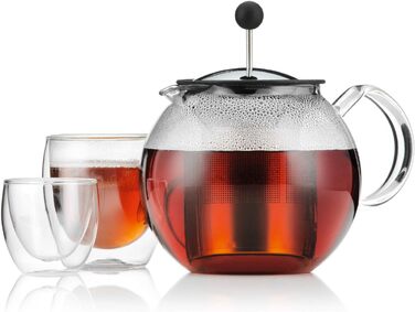 Заварник для чаю Bodum Assam 1 л, скляний, з нержавіючим фільтром, French Press