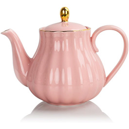 Sweejar Porcelain Teapot with Infuser and Lid, Tea Set with Filter, 890 ml, for Tea, Coffee, Milk, Women, Office, Home, Gift (Pumpkin Shape, Pink 1)