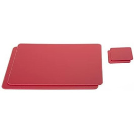 Nikalaz Placemats and Coasters made of Recycled Leather Table Sets, 2 Table Sets, Placemats 40x30 cm and Coasters 10x10 cm (Christmas Red)