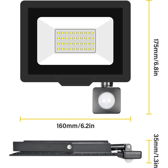 20000LM LED Floodlight Outdoor with Motion Sensor LED Spotlight 6000K Cold White IP66 Waterproof LED Outdoor Floodlight Floodlight for Garage, Hallway, Garden, Courtyards, Hotel, Sports Field (6000K Cold White, 30W)