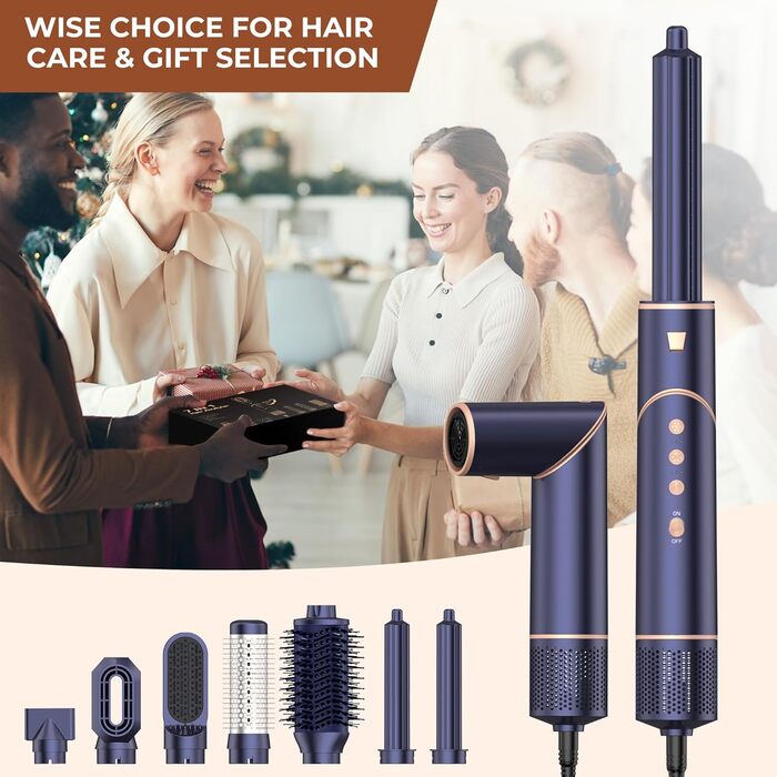 UKLISS 8-в-1 Pro Airstyler: Фен-щітка, локони, стайлер для волосся, 1400W, 110,000RPM, подарунчий набір для жінок