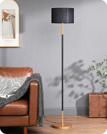 Стійка лампа EDISHINE для вітальні, 160 см, арка, з вимикачем на ніжці, включає LED-лампу E27 (6W, 2700K), абажур з чорного льону, сучасна лампа для спальні