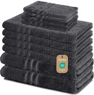 Набір рушників Lavea Elena, 10 шт., 100% бавовна, антрацит - рушники, пілочки, рушники для гостей, рукавички для вмивання, м'які, швидковисихаючі, Oeko-Tex