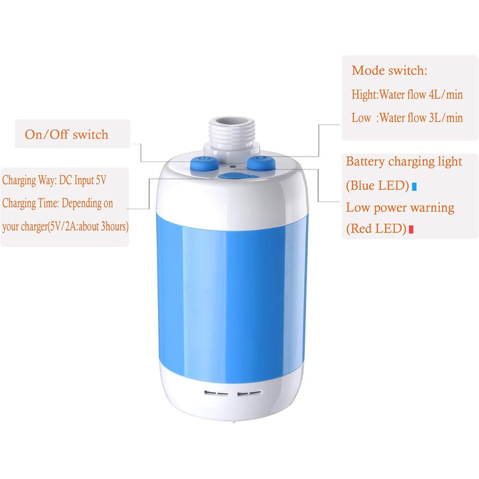 Laserbeak Portable Shower Electric Shower Camping Shower with Built-in 4800mAh Batteries and Showerhead Shut-off Valve