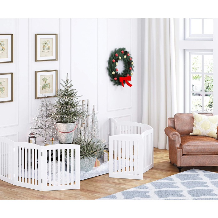 Ворота для собак PAWLAND, розкладні, дерев'яні, 60 см, 4 сходинки, для дому, саду, білі