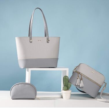 Сумка жіноча LOVEVOOK шопер, комплект 3 в 1, шкіра, сіро-темно-сіра