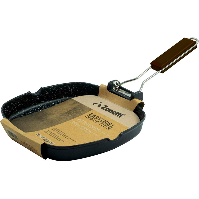 Zanetti сковорода-гриль 20x20 см з алюмінію з товстим дном, для індукційних плит, зі складний ручкою