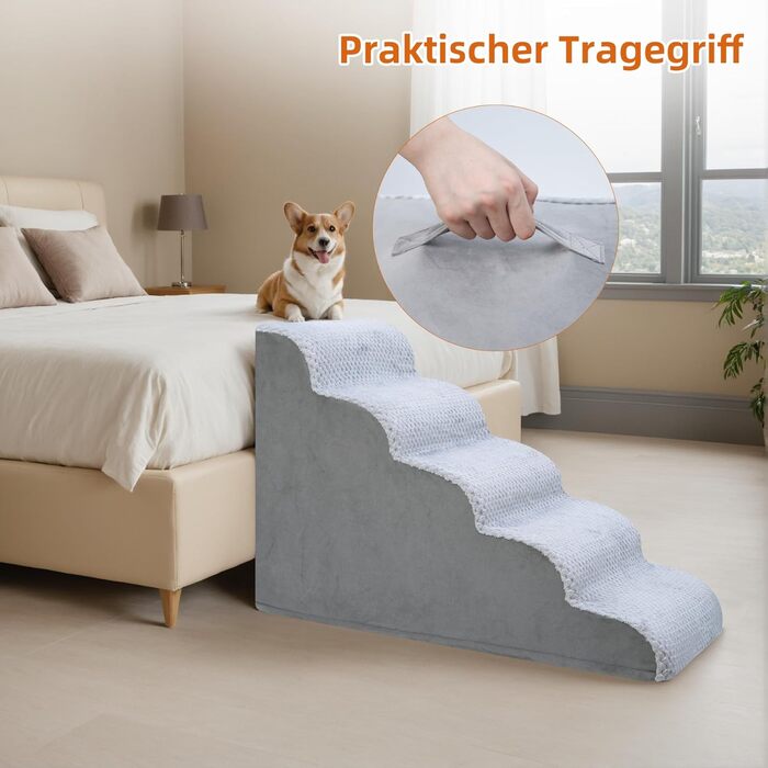 Східці для собак KSIIA, 3 сходинки, 40 см, для маленьких собак та котів, для ліжка, дивану, софи та авто, сірий колір, 40x57x40 см