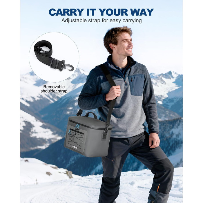 Термосумка 24L, вологостійка сумка для пікніка з витокою, ізольована сумка-ланч, портативна сумка-холодильник для пляжу, кемпінгу, офісу, сім'ї, транспортування продуктів (Сірий)