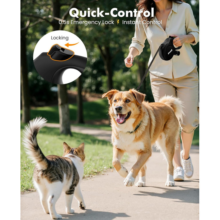 Рулетка для собак Pecute 8м, бісостійка, з набором для збору відходів, 360° антизаплутування, для собак середніх та великих (15-50кг), зелена