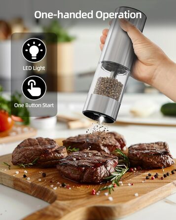 Електричний набір для солі та перцю з зарядною станцією, об'єм 110 мл, перезаряджувана солянка з 5 рівнями, керамічна млинка з щіткою (2 шт.)