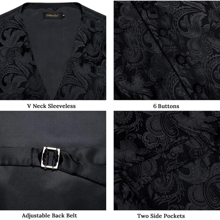 Костюмний аксесуар для чоловіків DiBanGu: 7-елементний набір (краватка, реверс-голка, крапка) чорного кольору (M)