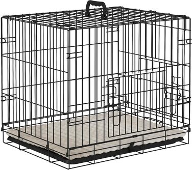 Клітка для собак PawHut, складана, металева, з двома дверцятами та лотком, для маленьких собак, 60x40x50 см, чорна