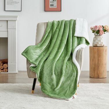 Плед Sherpa з двостороннього флісу, теплий плед для дому, дивана/крісла, 150 x 200 см, колір салатовий