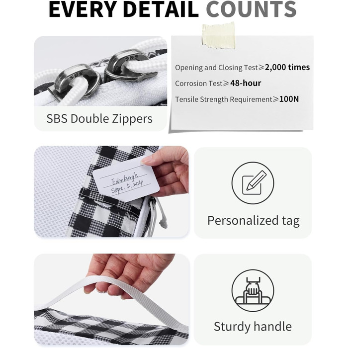 Органайзер для валізи ECOHUB, набір 6 шт. з ID-міткою, екологічні валізи для подорожей, легкі дорожні сумки, дихаючий рюкзак-органайзер, патент на корисну модель (зелений) (чорно-білий)