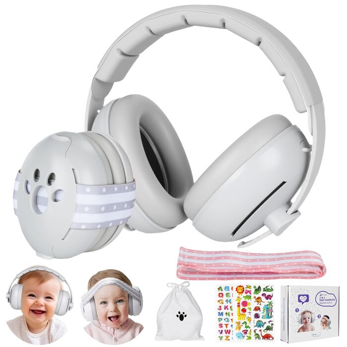 Навушники для захисту від шуму для немовлят 2-в-1, 25dB, до 48 місяців, регульоване антиковзне обличчя, м'які та легкі, для сну, подорожей, гучних місць
