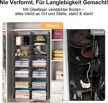 Організатор для шафи з 6 полицями, сірий - для одягу, з металевими гачками, компактний, для спальні, гуртожитку