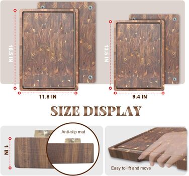 Дерев'яна дошка для нарізання COCOBOSS 42x30x2,5 см з акації, преміум, кухонна дошка з нековзними ніжками XXL