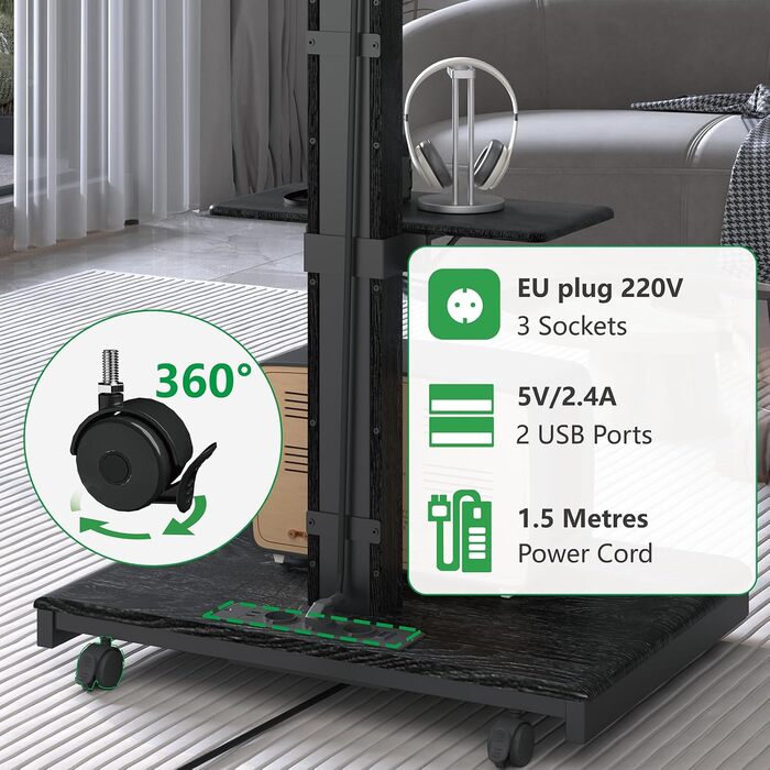Моторний підставка для телевізора XTRARM Elite: регулювання висоти, VESA 600x400, максимальне навантаження 60 кг, з полицями та стійкою для кабелів (Білий/Чорний)