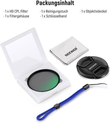 NEEWER CPL фільтр 52mm: поляризаційний, нанопокриття, HD скло для об'єктивів камер. Зменшує відблиски та віддзеркалення