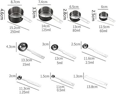 CHFYIJYHM Stackable Measuring Cups Kitchen Measuring Spoon Set Stainless Steel Teaspoon/Tablespoon Home Measuring Cups and Spoon Set (Coffee Spoon)