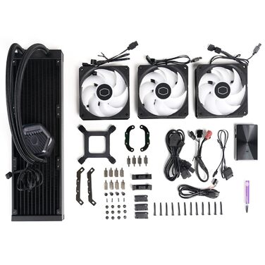 Cooler Master MasterLiquid 360 Stealth: Система водяного охолодження CPU (300W), подвійна помпа, вентилятори Mobius 120, LGA1851/1700/AM5/AM4, підтримка Atmos/Atmos 360