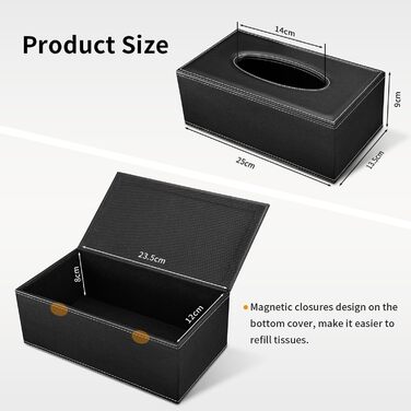 Склянка для серветок, органайзер для тканинних серветок, чорний, 25x13,5x9,5 см (з 4 підставками в подарунок)