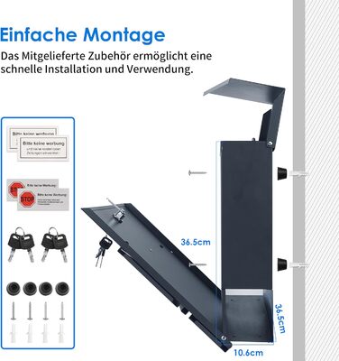 Поштовий ящик Bobodeco Dreispitz антрацит RAL 7016 з оглядовим вікном та газетницею, замок