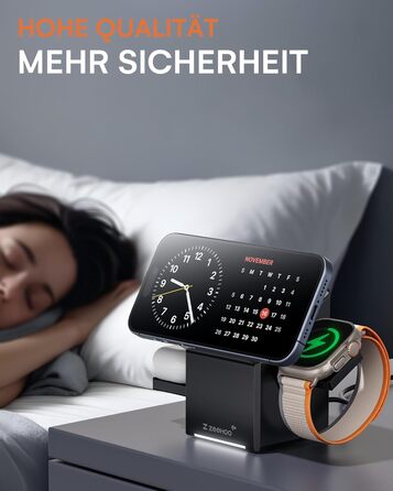 ZEEHOO Зарядна станція 3 в 1 для Apple MagSafe, iPhone 16/15/14/13/12, Apple Watch та AirPods (30W USB-C), Чорний