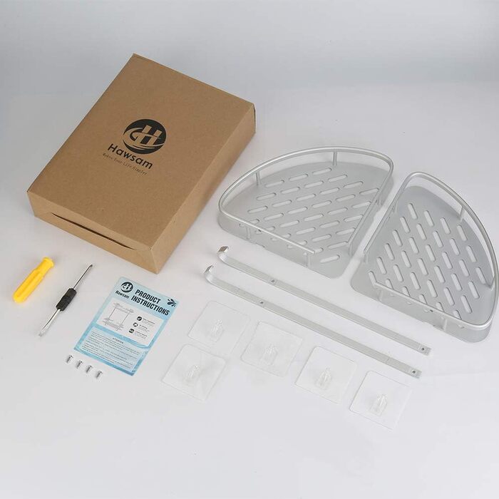 Поличка для душу Hawsam Badregale з алюмінію на 2 рівні, органайзер для шампуню, без свердління (срібло-трикутник)