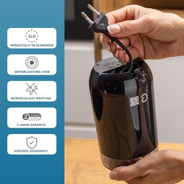 Електрична кавомолка EUREL KMA з нержавіючого сталі, змінний помел, компактний дизайн, 45г – чорний колір