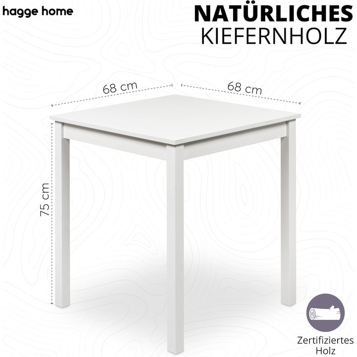 Обідній стіл Hagge Home з дерева, компактний кухонний стіл 70x70 см, коричневий, для їдальні та кухні