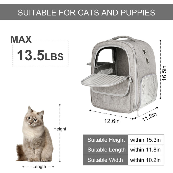 Рюкзак-переноска для котів та собак, дихаючий, сірий | Рюкзак для тварин для подорожей, прогулянок, хандлінгу