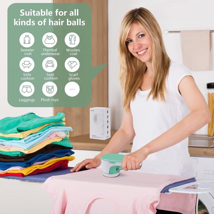 Електричний видалення ворсу для одягу, бездротовий, з USB-кабелем, змінна насадка, для пуловерів та вовняних виробів (зелений)