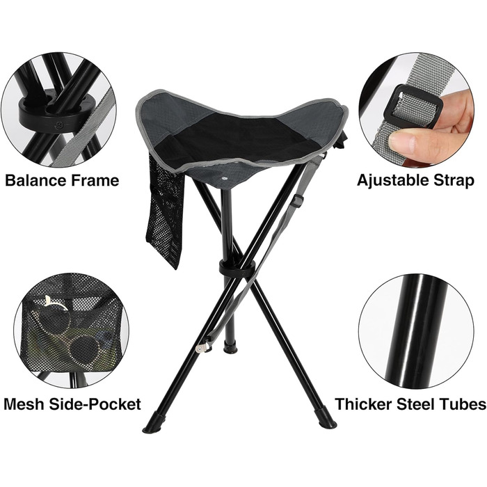 REDCAMP 2 шт. складані туристичні стільці-штатив, 56 см, чорний та сірий