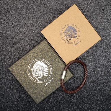 Чоловічий браслет Casisto.J з натуральної шкіри, плетіння, з магнітною застібкою, коричневий, 17.5 см