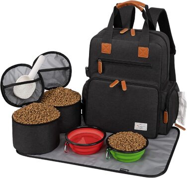 Modoker Airline Approved Pet Carrier Backpack with Organizer Pockets - Travel Tote Bag for Dogs & Cats - Includes Food Containers & Mat - Black