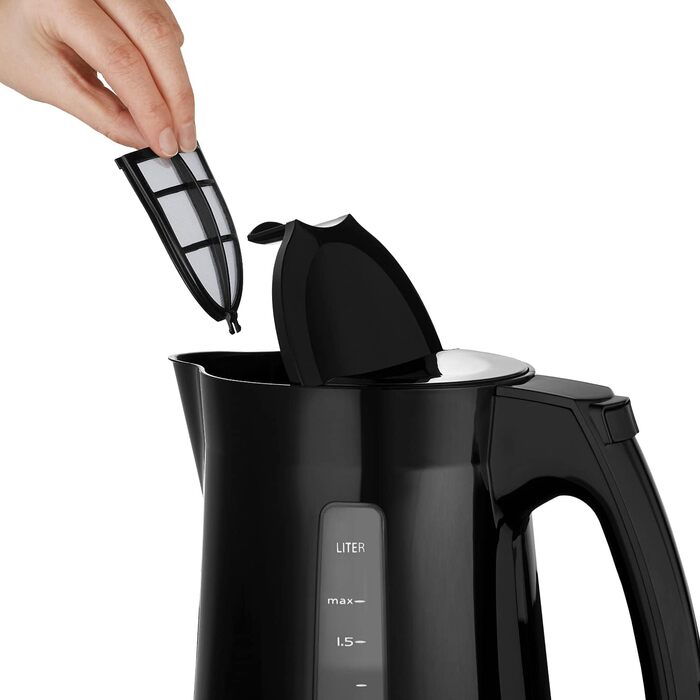 Електричний чайник MELITTA Enjoy Aqua, 1.7 л, 2400 Вт, чорний/червоний, знімний фільтр від накипу