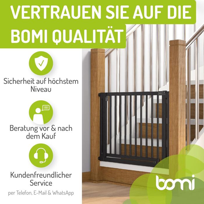 Захист від травм для дітей BOMI Miko: дерев'яні ворота для дверей, без свердління, кут 90°, ширина 63-71 см, чорний колір
