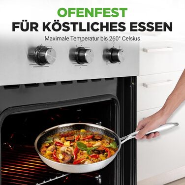 Набір посуду NutriChef з нержавіючої сталі 6 предметів – антипригарні сковорідки 20см, 25см, 30см з кришками. Підходить для індукційних плит, стійкий до подряпин та придатний для духовки, можна мити в посудомийній машині.